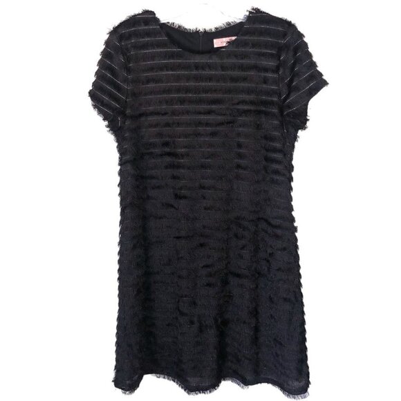 Traffic People Black Eyelash Fringe Shift Dress Short Sleeve Women's Size XL - Picture 1 of 10